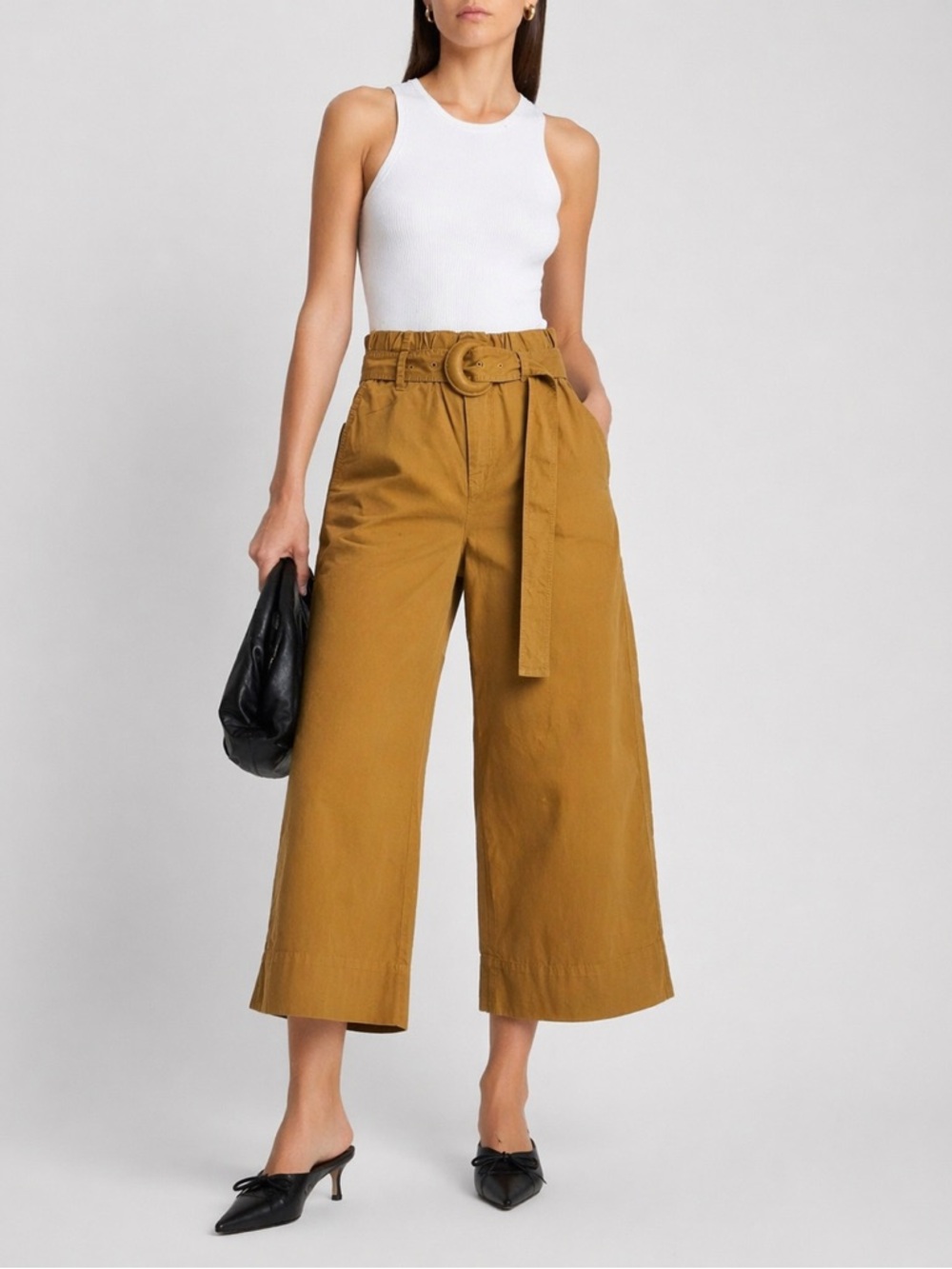 Proenza Schouler White Label Belted Wide Leg Cropped Pants Brown Quiet Luxury 0